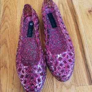 Jeffrey Campbell pink glitter flats